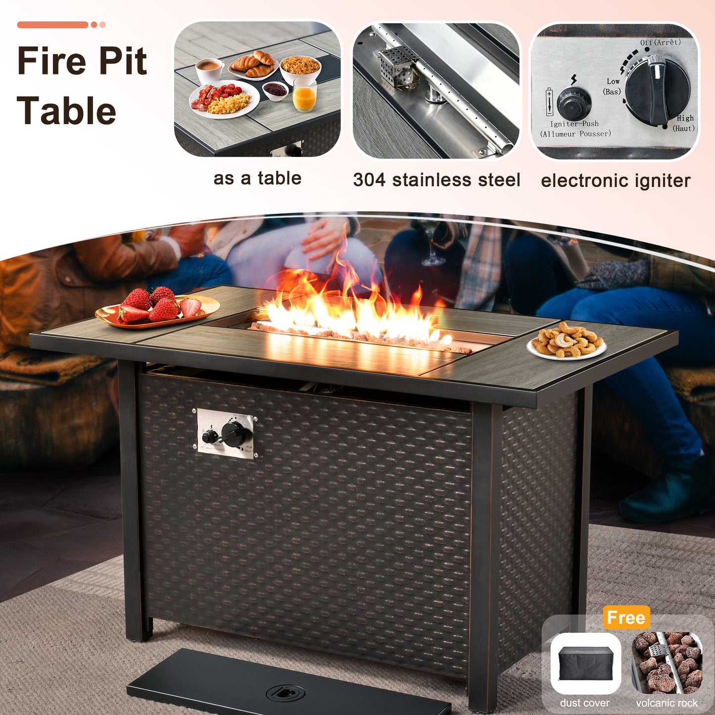 Vcatnet 6 Pieces Conversation Set Outdoor Patio Furniture Sectional Sofa with Fire Pit Table,Denim Blue