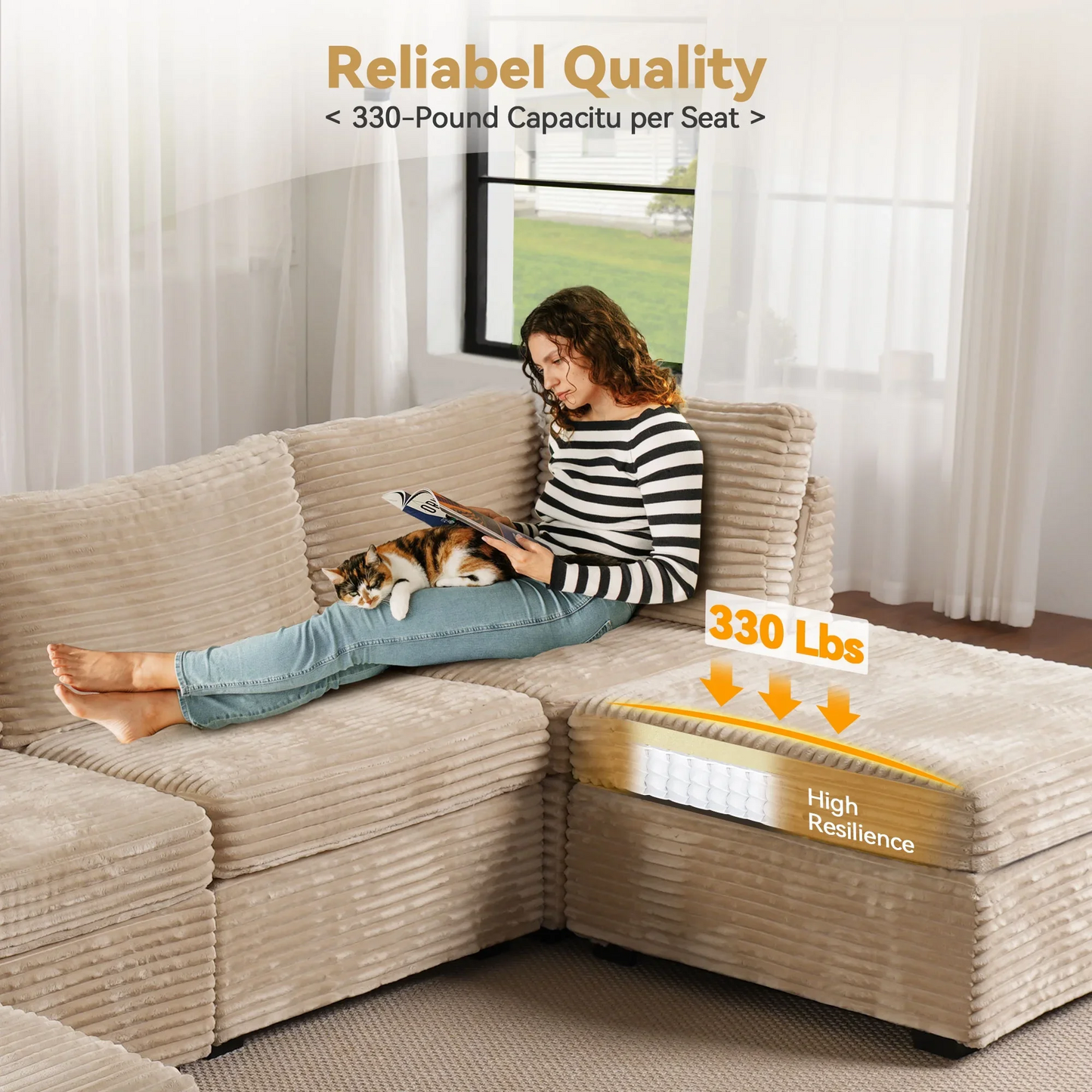 Vcatnet 130.7" Modular Sectional Sofa Cloud Couch Corduroy L Shaped Oversized Modern Minimalist Couch with Deep Seat for Living Room, 5 Seat, Beige