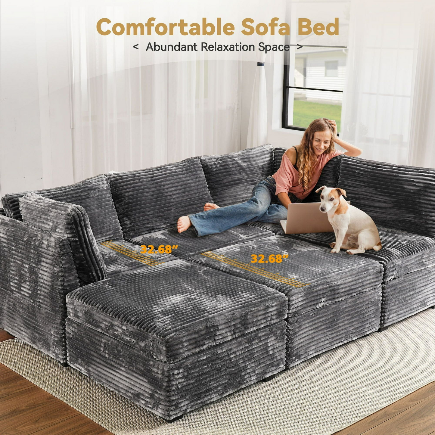 Vcatnet 130.7" Modular Sectional Sofa Couch Corduroy Cloud Couch Oversized Modern Minimalist Couch with Swivel Accent Chair and Ottoman for Living Room, 5 Seat, Gray