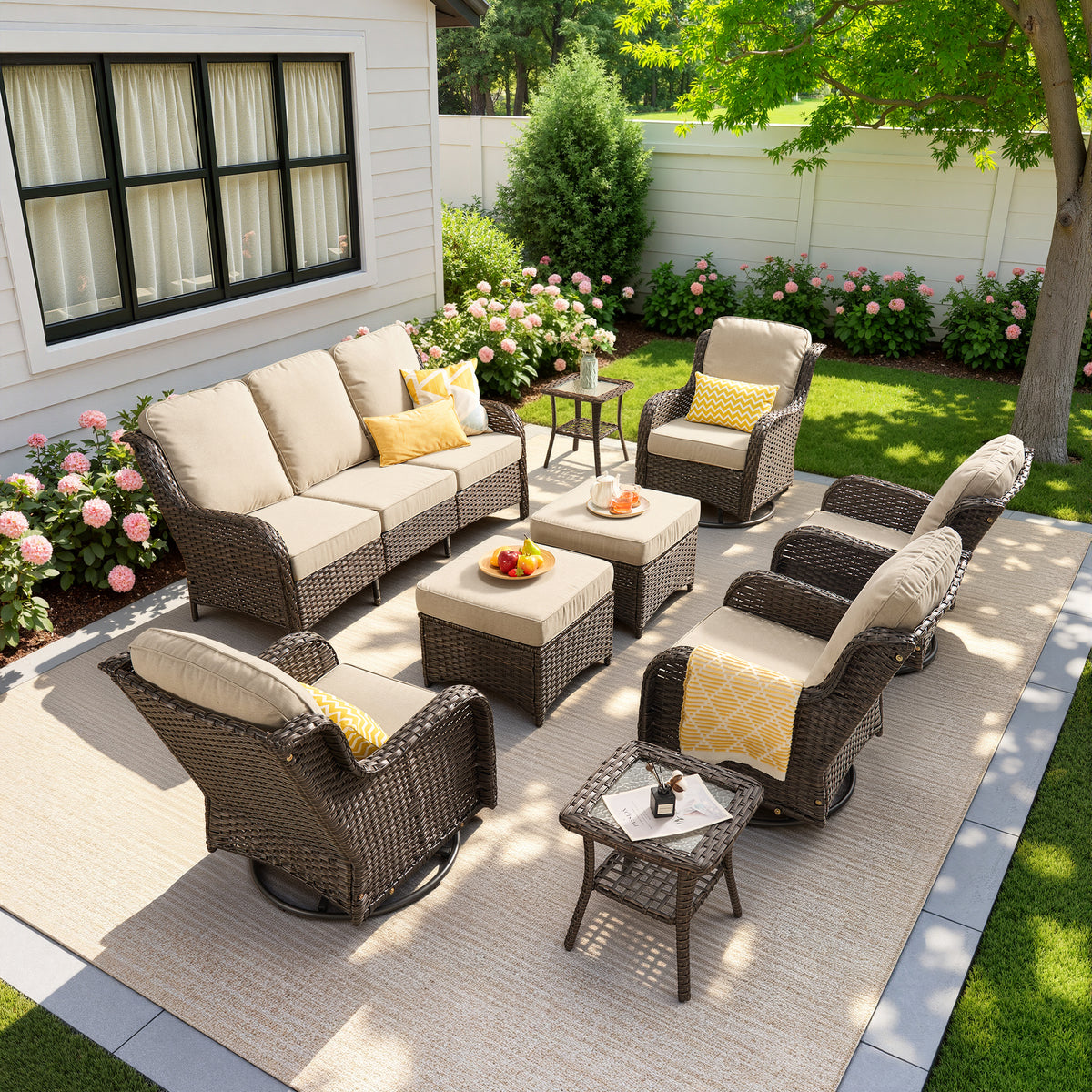 Vcatnet 5 Pieces Outdoor Patio Furniture Set Wicker Sectional Sofa High-Back Conversation Set with Ottoman,