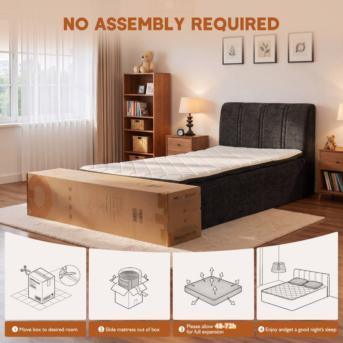 Vcatnet 16.7" Twin Size Boneless Bed with Mattress and Frame, 2-in-1 Chenille Platform Cloud Bed, No Assembly Bed and Mattress for Bedroom and Apartment