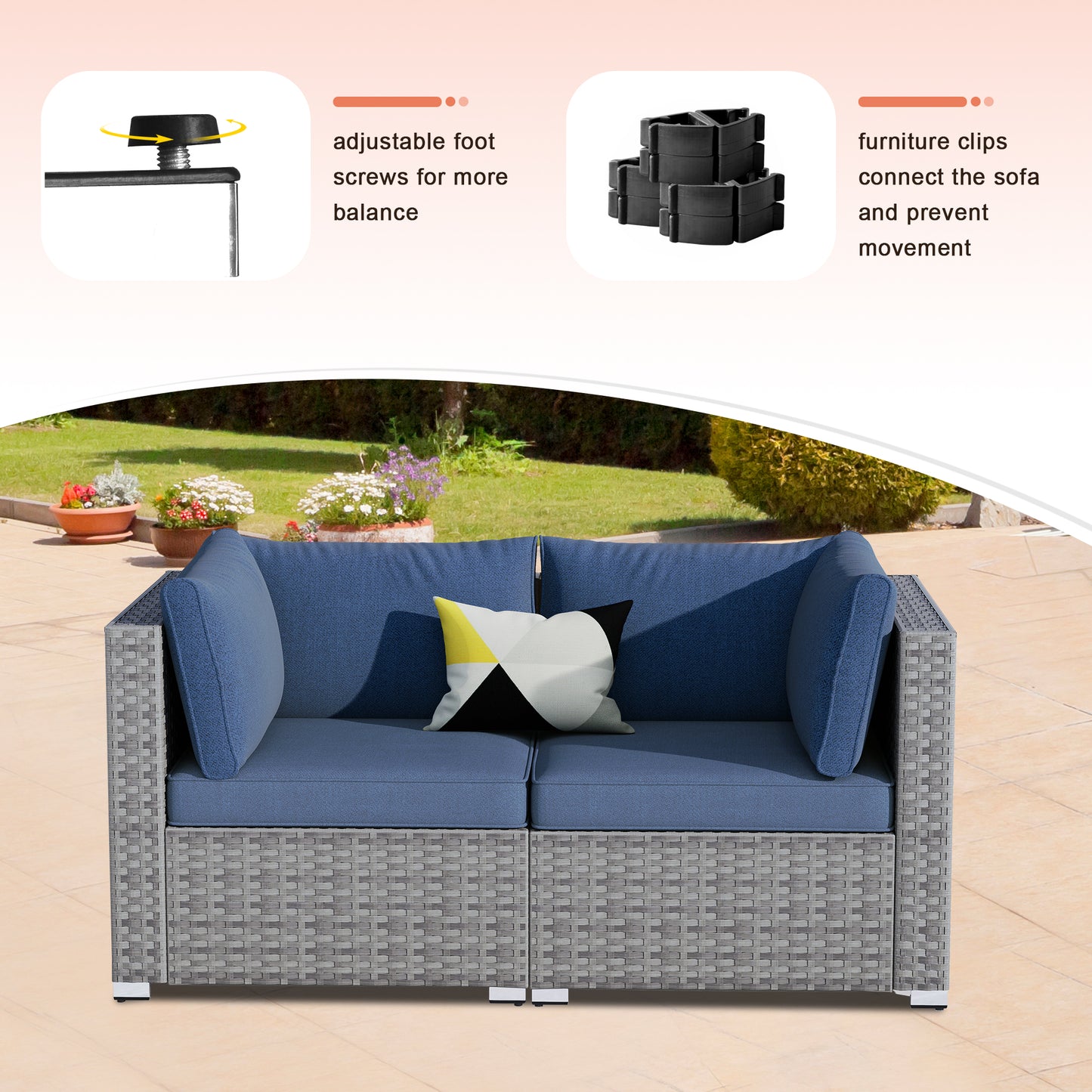 Vcatnet 6 Pieces Conversation Set Outdoor Patio Furniture Sectional Sofa with Fire Pit Table,Denim Blue