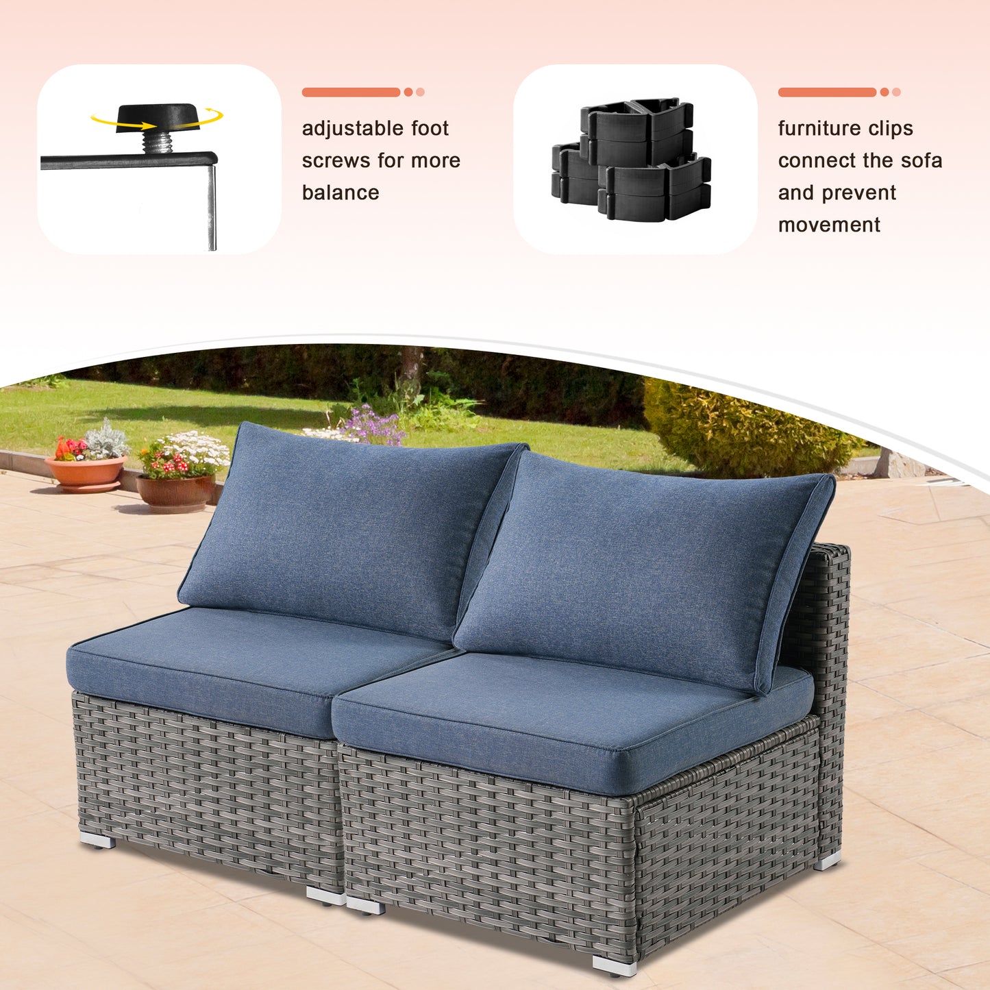Vcatnet 6 Pieces Conversation Set Outdoor Patio Furniture Sectional Sofa with Fire Pit Table,Denim Blue