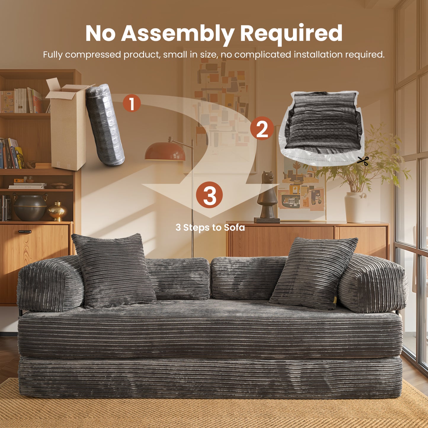 Vcatnet 80.5"x70.8" Convertible Sleeper Sofa Bed Corduroy Modular Cloud Couch Floor Sofa Foldable Lounge Couch for Living Room, Bedroom
