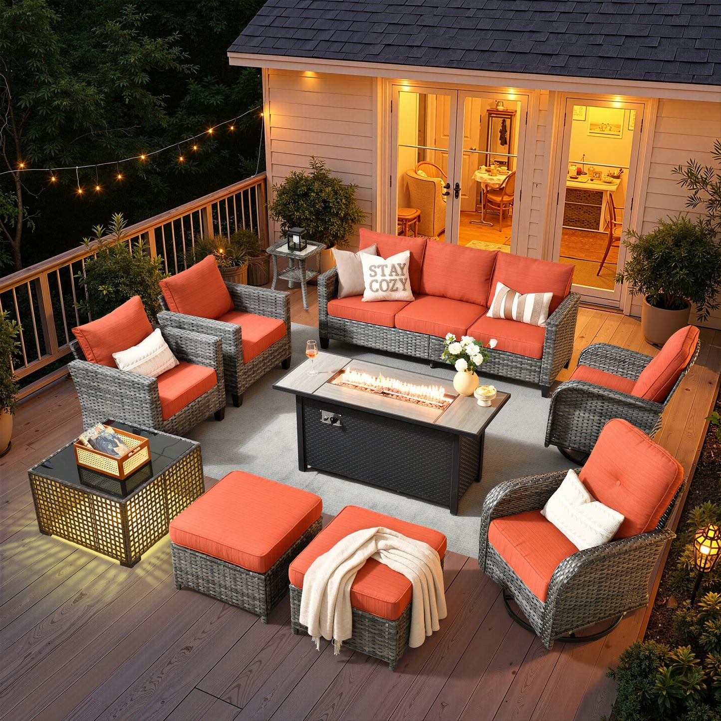 Vcatnet Outdoor Patio Furniture Set 8 Pieces Wicker Sectional Sofa All-Weather Rattan Conversation Set with Swivel Chairs and Coffee Table
