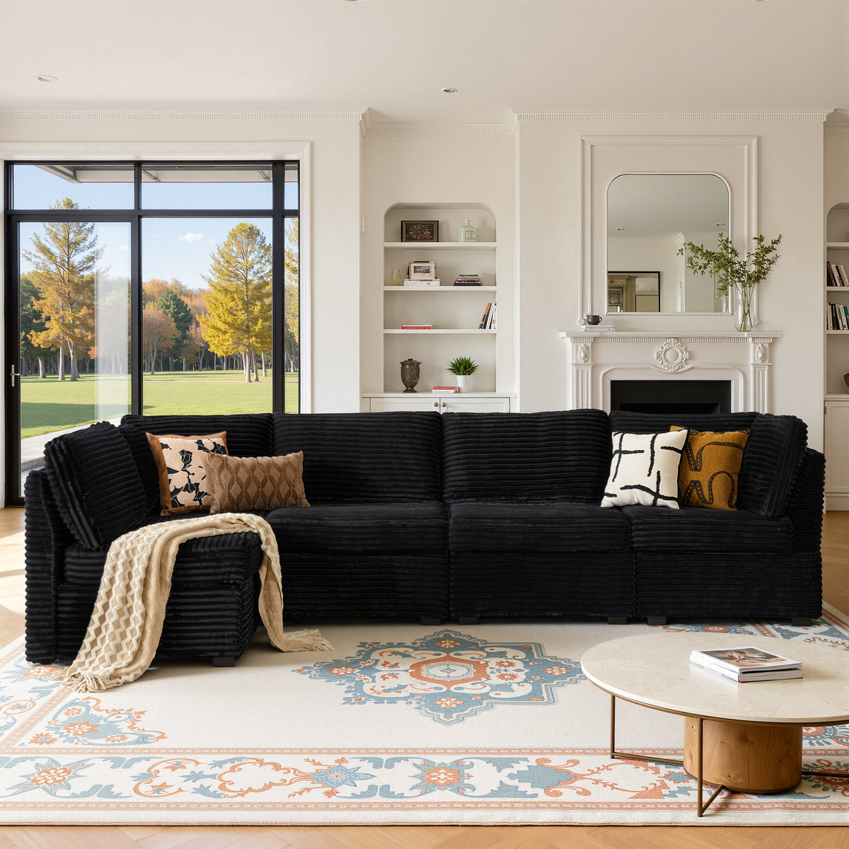 Vcatnet 130.7" Modular Sectional Sofa Couch Corduroy L Shaped Oversized Modern Minimalist Couch with Deep Seat and Ottoman for Living Room