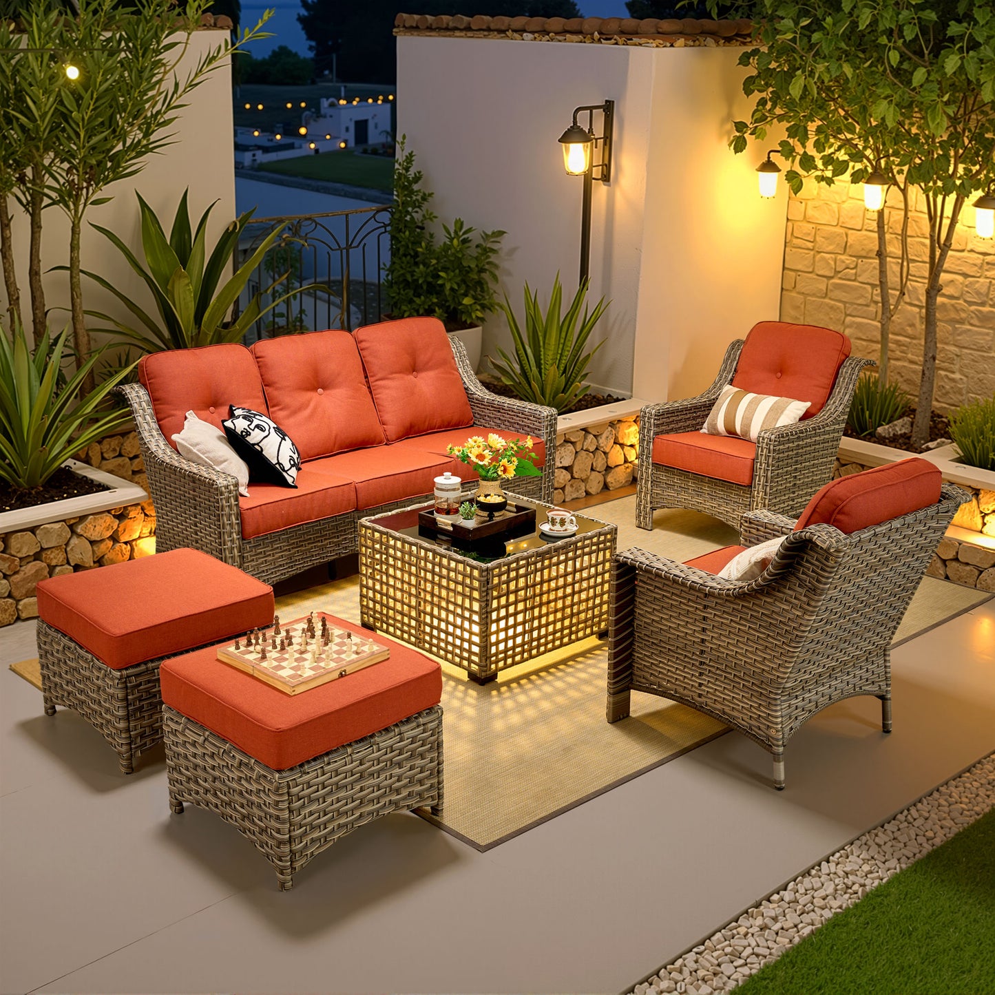 Vcatnet 4 Pieces Patio Outdoor Conversation Set High Back Wicker Rattan Furniture Outdoor Sectionals with Coffee Table