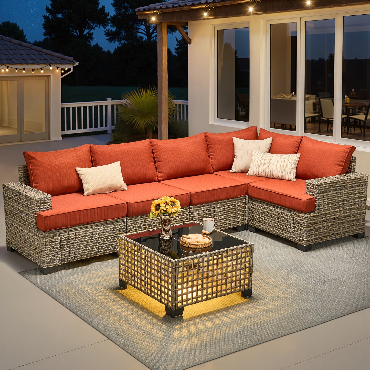 Vcatnet 7 Pieces Outdoor Patio Furniture Sectional Sofa Wicker Conversation Set with Ottomans