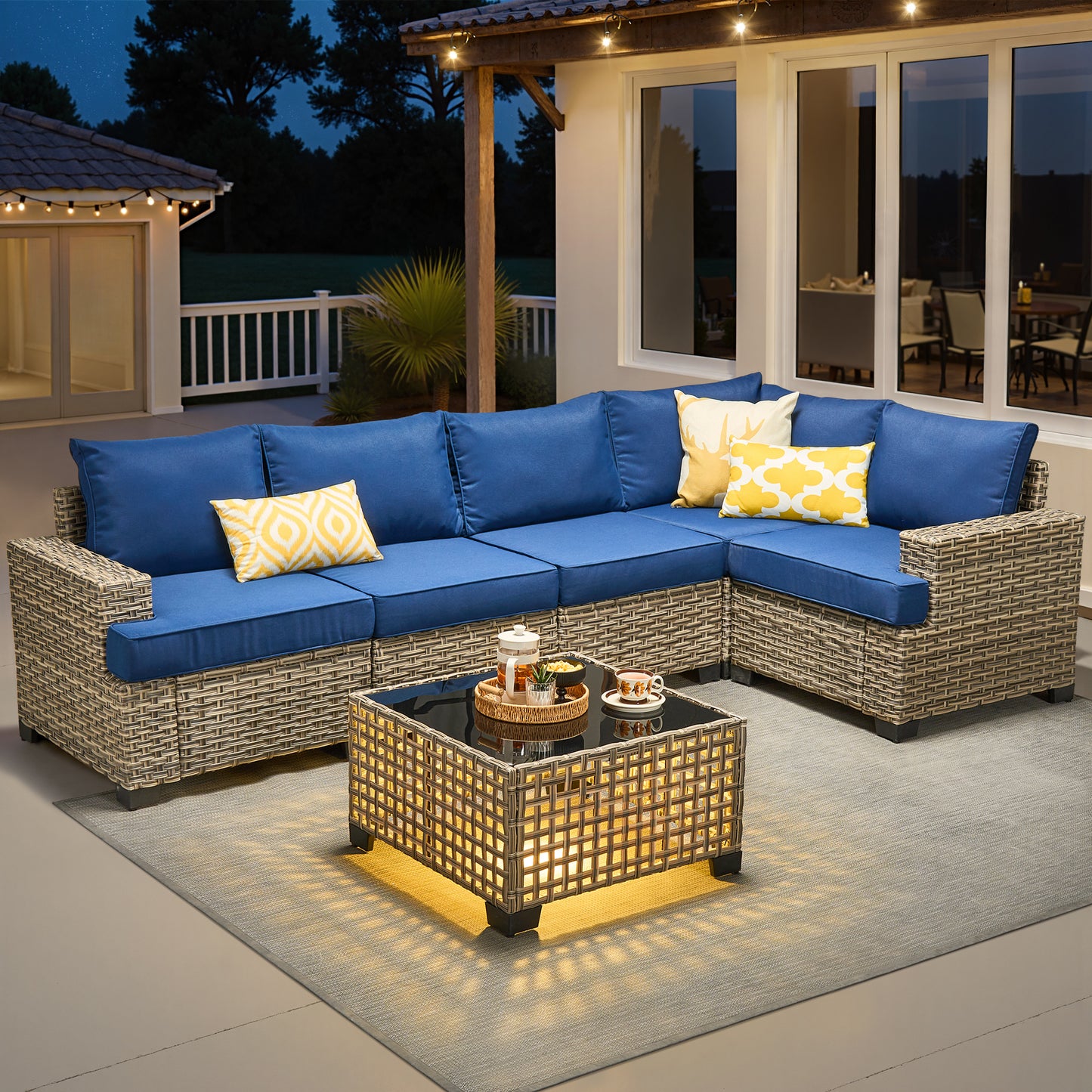 Vcatnet 7 Pieces Outdoor Patio Furniture Sectional Sofa Wicker Conversation Set with Ottomans