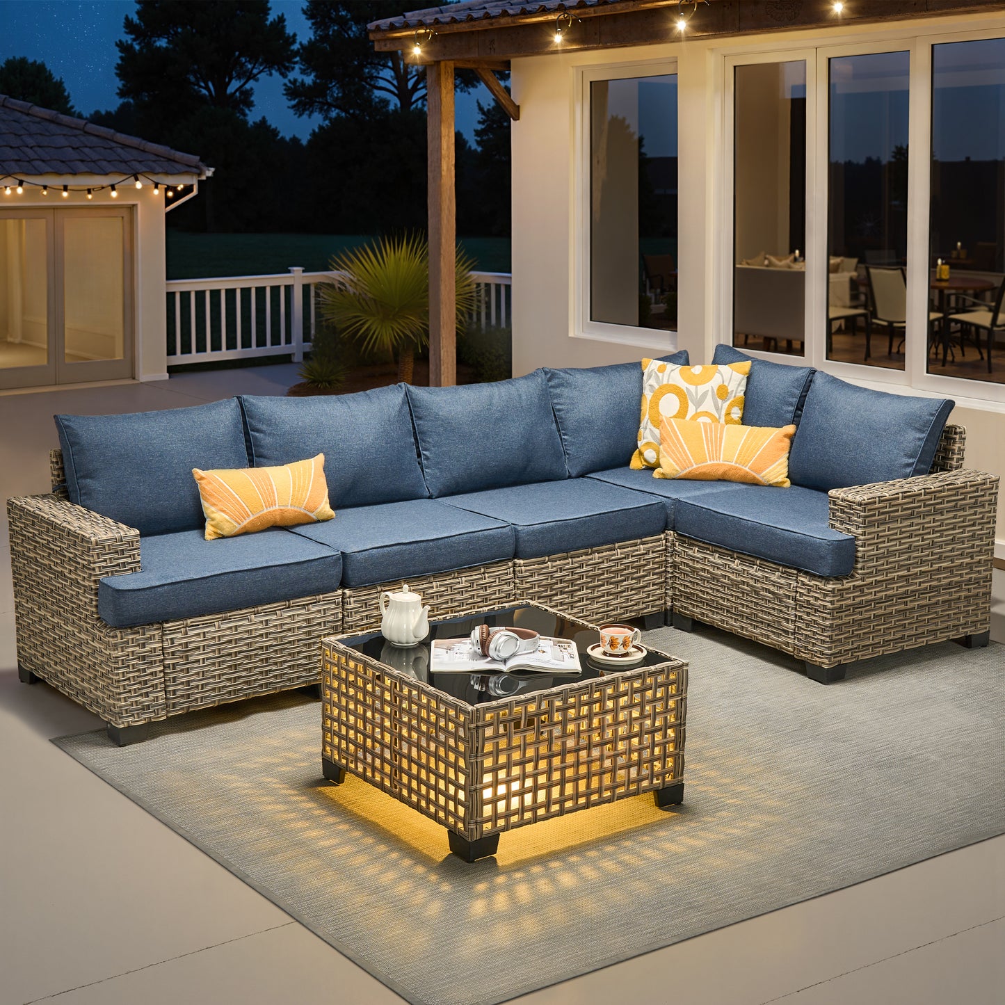 Vcatnet 7 Pieces Outdoor Patio Furniture Sectional Sofa Wicker Conversation Set with Ottomans