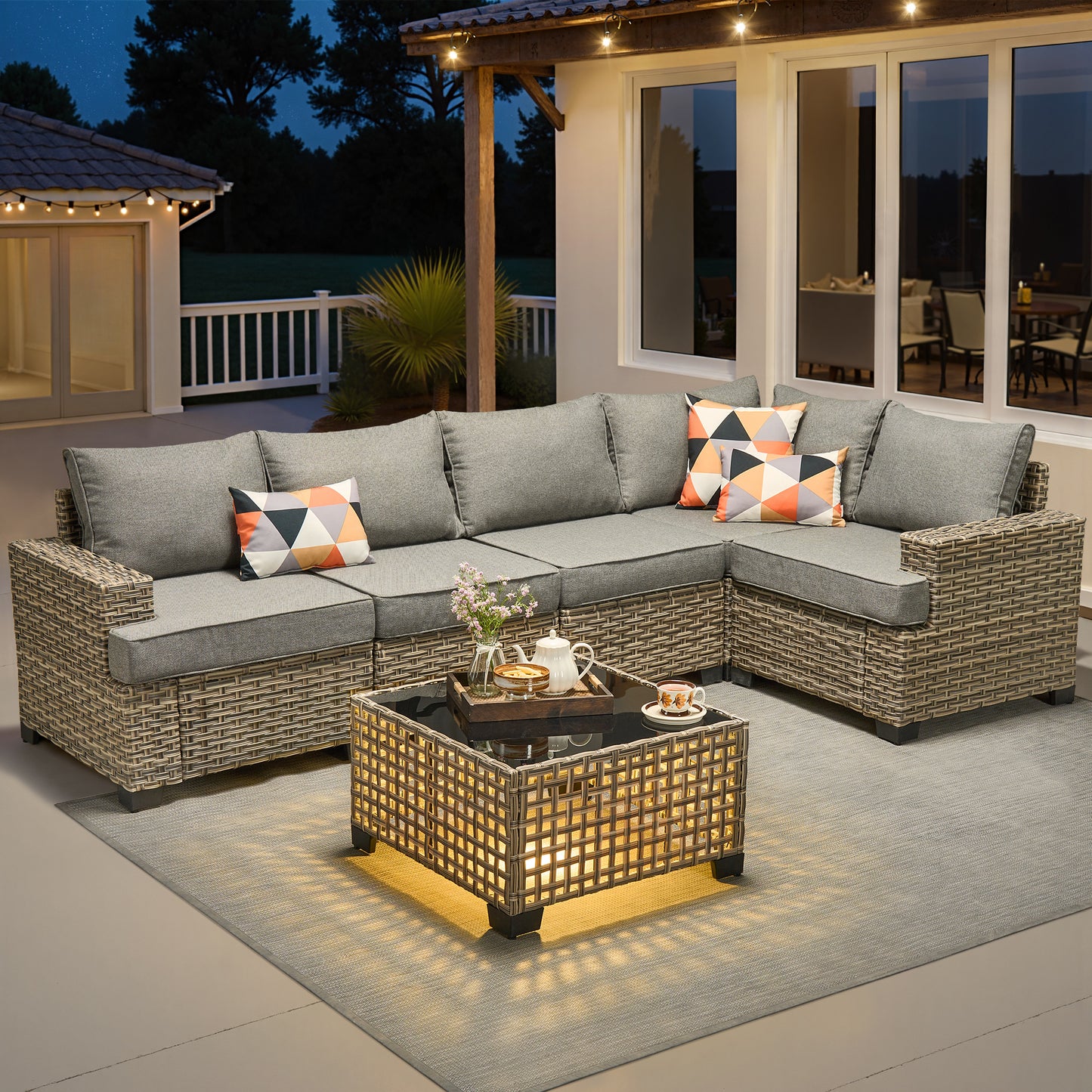 Vcatnet 7 Pieces Outdoor Patio Furniture Sectional Sofa Wicker Conversation Set with Ottomans