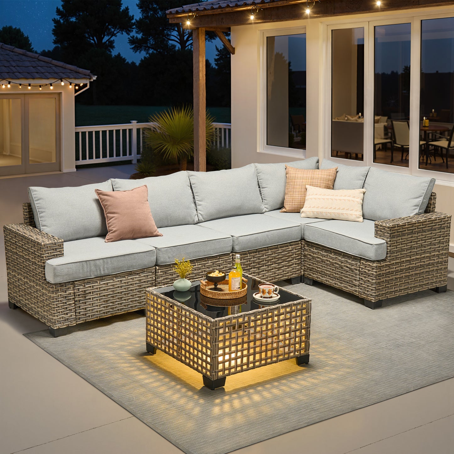 Vcatnet 7 Pieces Outdoor Patio Furniture Sectional Sofa Wicker Conversation Set with Ottomans