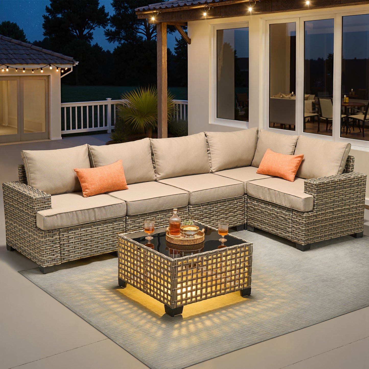 Vcatnet 7 Pieces Outdoor Patio Furniture Sectional Sofa Wicker Conversation Set with Ottomans