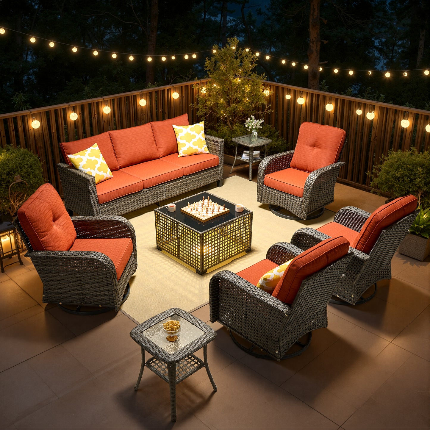 Vcatnet Outdoor Patio Furniture Set 8 Pieces Wicker Sectional Sofa All-Weather Rattan Conversation Set with Swivel Chairs and Coffee Table
