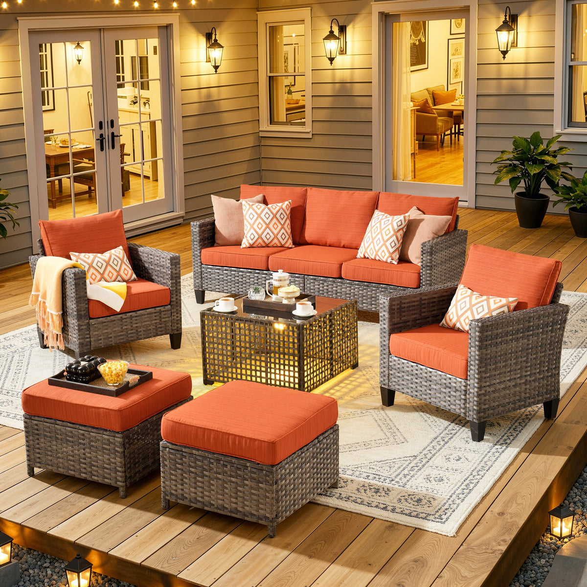 Vcatnet Outdoor Patio Furniture 5 Pieces Wicker Rattan Outdoor Sectional Conversation Set with Ottomans