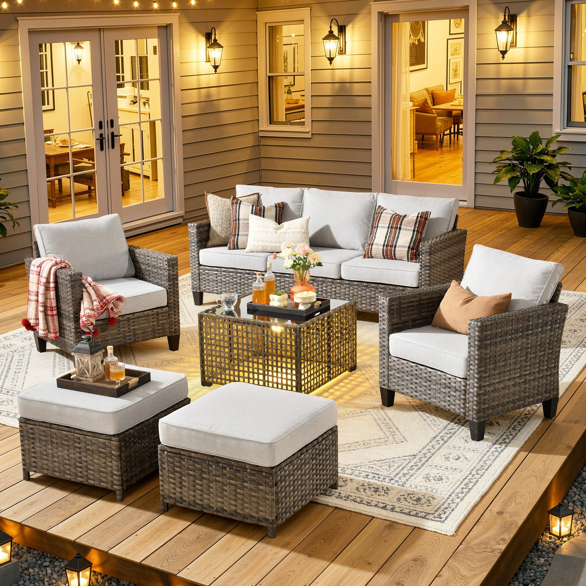 Vcatnet Outdoor Patio Furniture 5 Pieces Wicker Rattan Outdoor Sectional Conversation Set with Ottomans