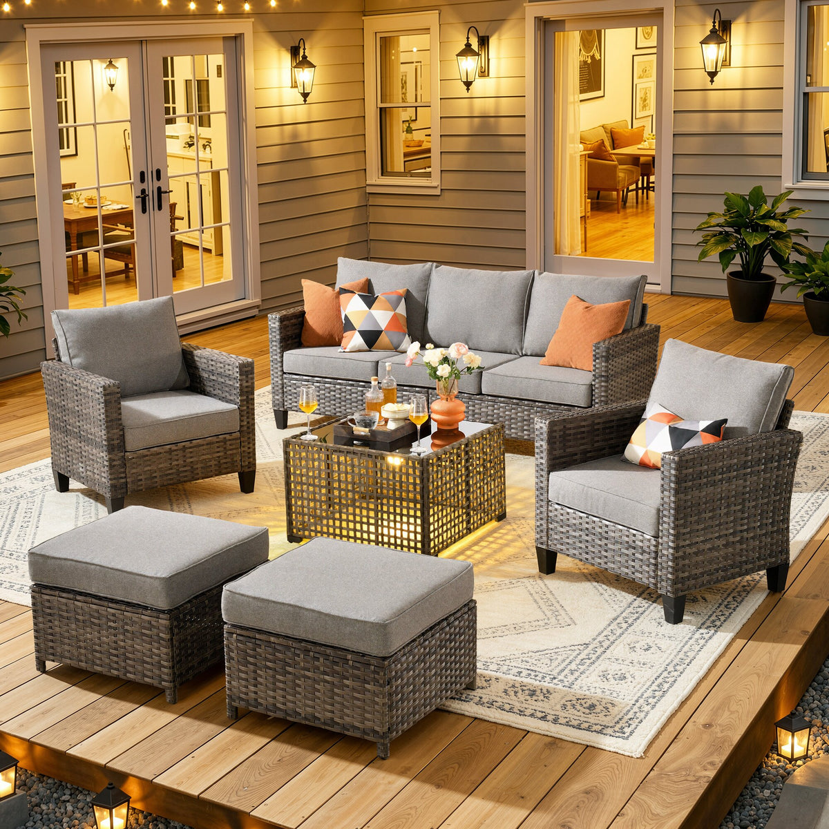 Vcatnet Outdoor Patio Furniture 5 Pieces Wicker Rattan Outdoor Sectional Conversation Set with Ottomans