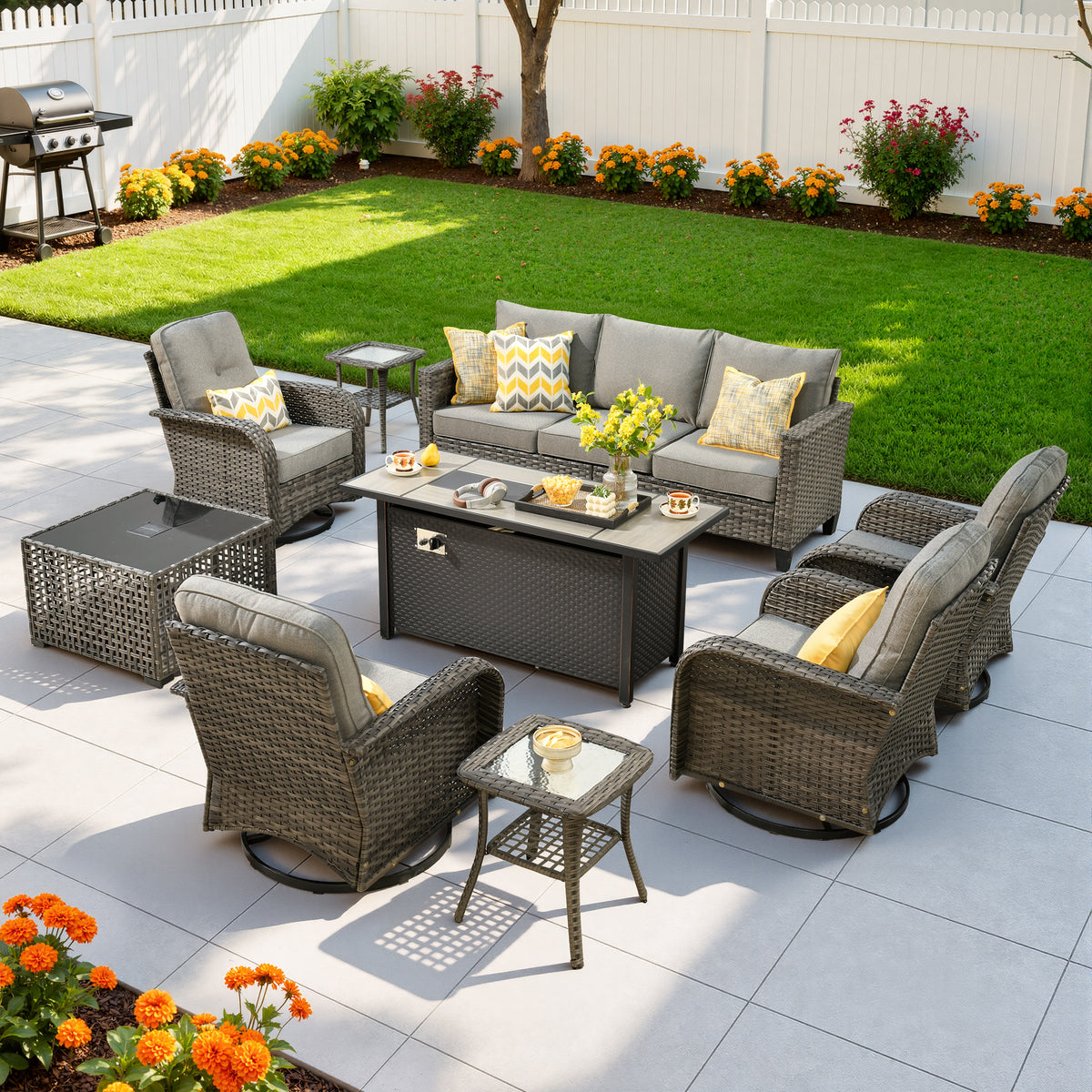 Vcatnet Outdoor Patio Furniture Set 8 Pieces Wicker Sectional Sofa All-Weather Rattan Conversation Set with Swivel Chairs and Coffee Table