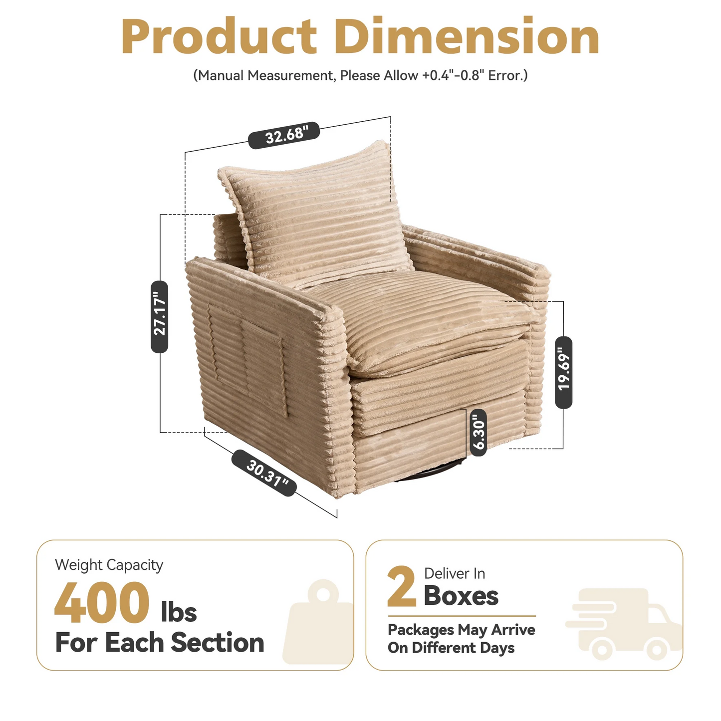 Vcatnet 98" Modular Sectional Sofa Couch Corduroy Cloud Couch Oversized Modern Minimalist Couch with Swivel Accent Chairs for Living Room, 5 Seat, Beige