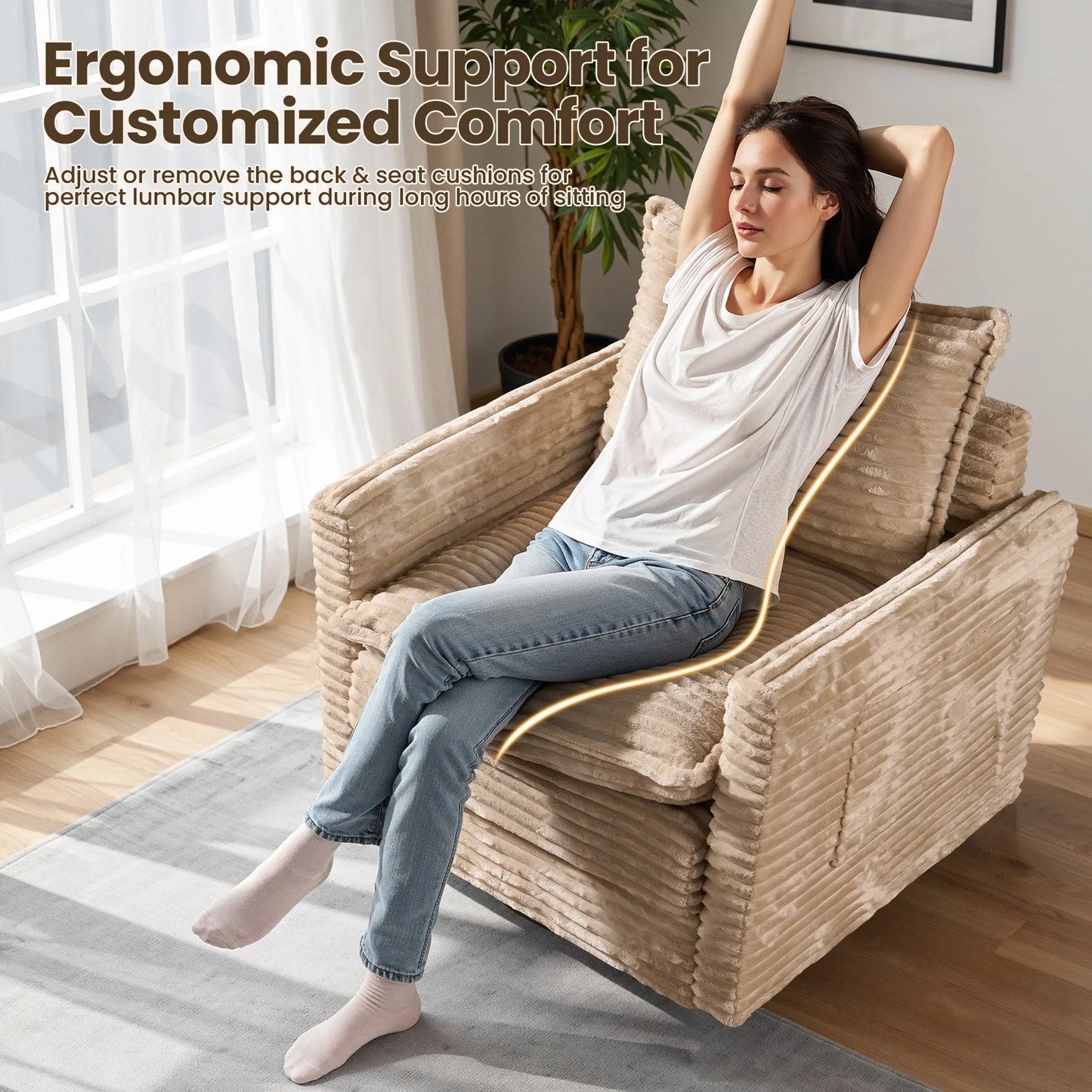 Vcatnet Swivel Accent Chairs Set of 2 Corduroy 360°Swivel Armchair Reading Chair with Side Pockets for Living Room, Bedroom, Reading Room Beige