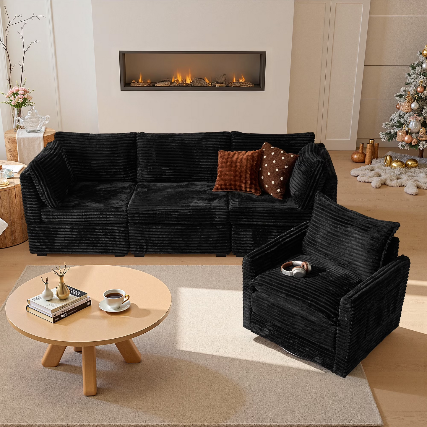 Vcatnet 130.7" Modular Sectional Sofa Couch Corduroy L Shaped Oversized Modern Minimalist Couch with Deep Seat and Ottoman for Living Room