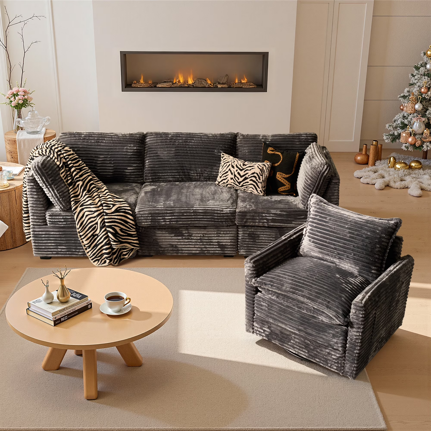Vcatnet 130.7" Modular Sectional Sofa Couch Corduroy L Shaped Oversized Modern Minimalist Couch with Deep Seat and Ottoman for Living Room