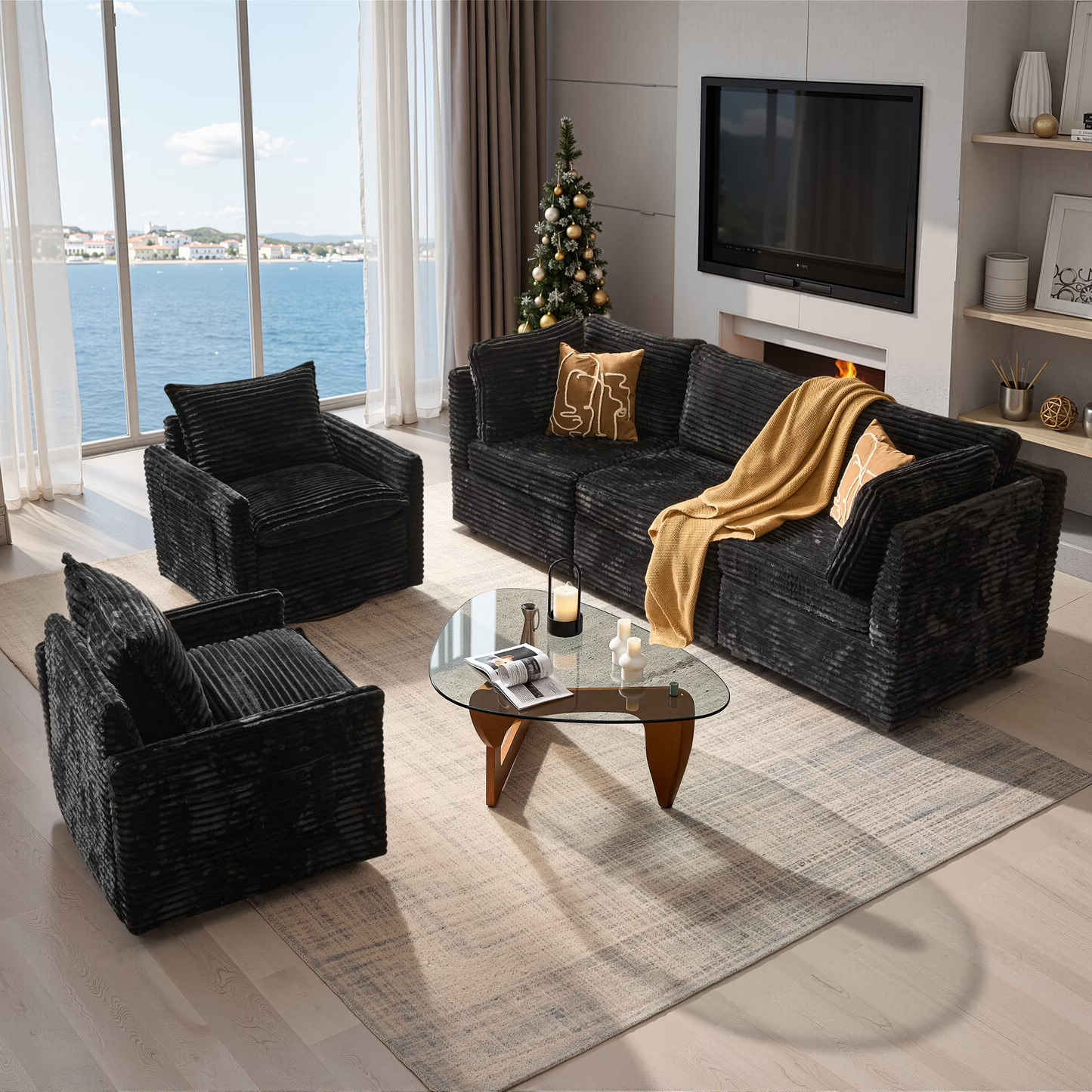 Vcatnet 130.7" Modular Sectional Sofa Couch Corduroy L Shaped Oversized Modern Minimalist Couch with Deep Seat and Ottoman for Living Room