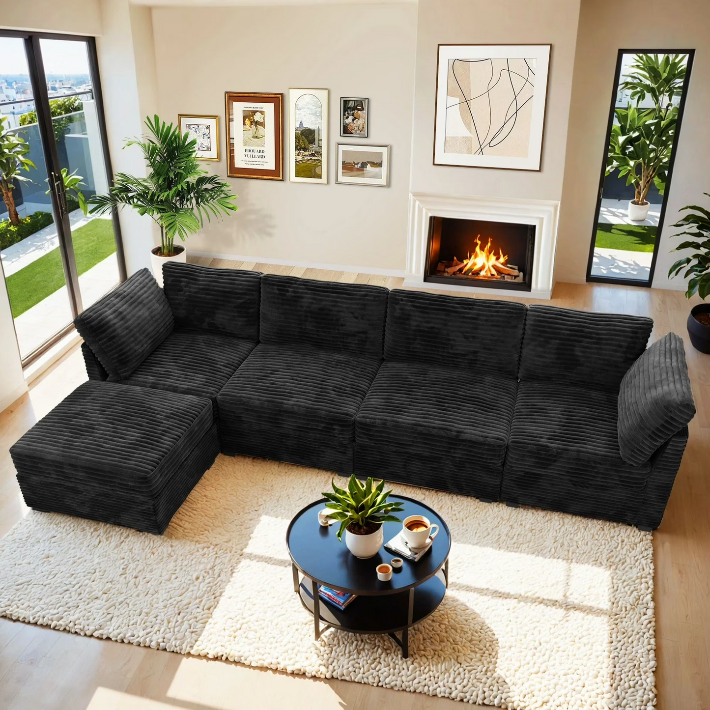 Vcatnet 130.7" Modular Sectional Sofa Couch Corduroy L Shaped Oversized Modern Minimalist Couch with Deep Seat and Ottoman for Living Room