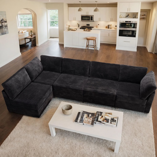 Vcatnet 130.7" Modular Sectional Sofa Cloud Couch Corduroy L Shaped Oversized Modern Minimalist Couch with Deep Seat for Living Room, 5 Seat, Black