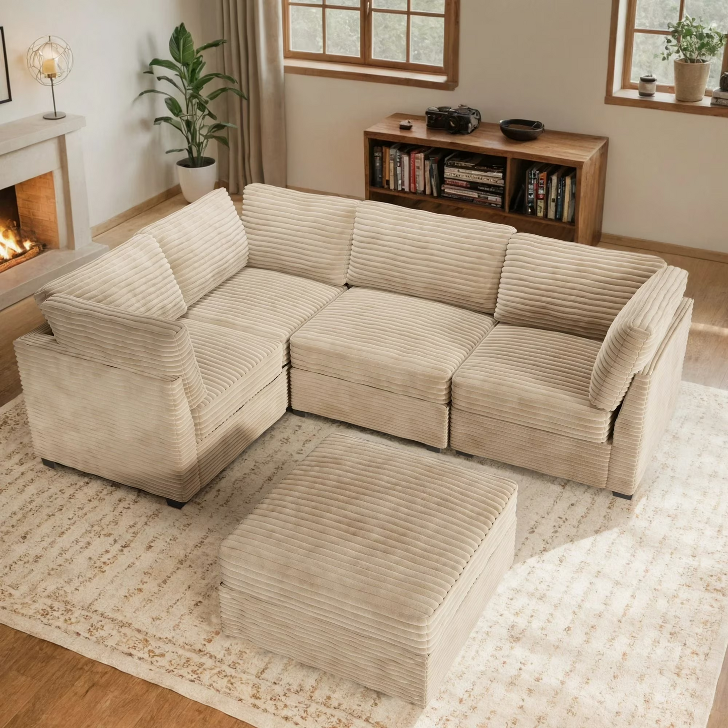 Vcatnet 130.7" Modular Sectional Sofa Couch Corduroy L Shaped Oversized Modern Minimalist Couch with Deep Seat and Ottoman for Living Room