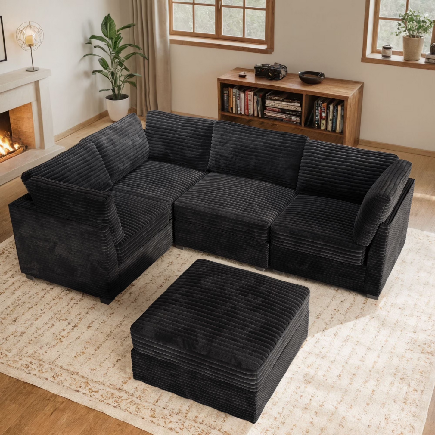 Vcatnet 130.7" Modular Sectional Sofa Couch Corduroy L Shaped Oversized Modern Minimalist Couch with Deep Seat and Ottoman for Living Room