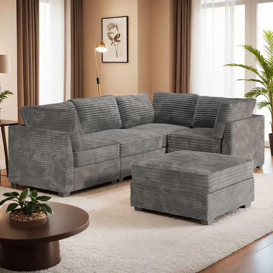 Vcatnet 130.7" Modular Sectional Sofa Couch Corduroy L Shaped Oversized Modern Minimalist Couch with Deep Seat and Ottoman for Living Room