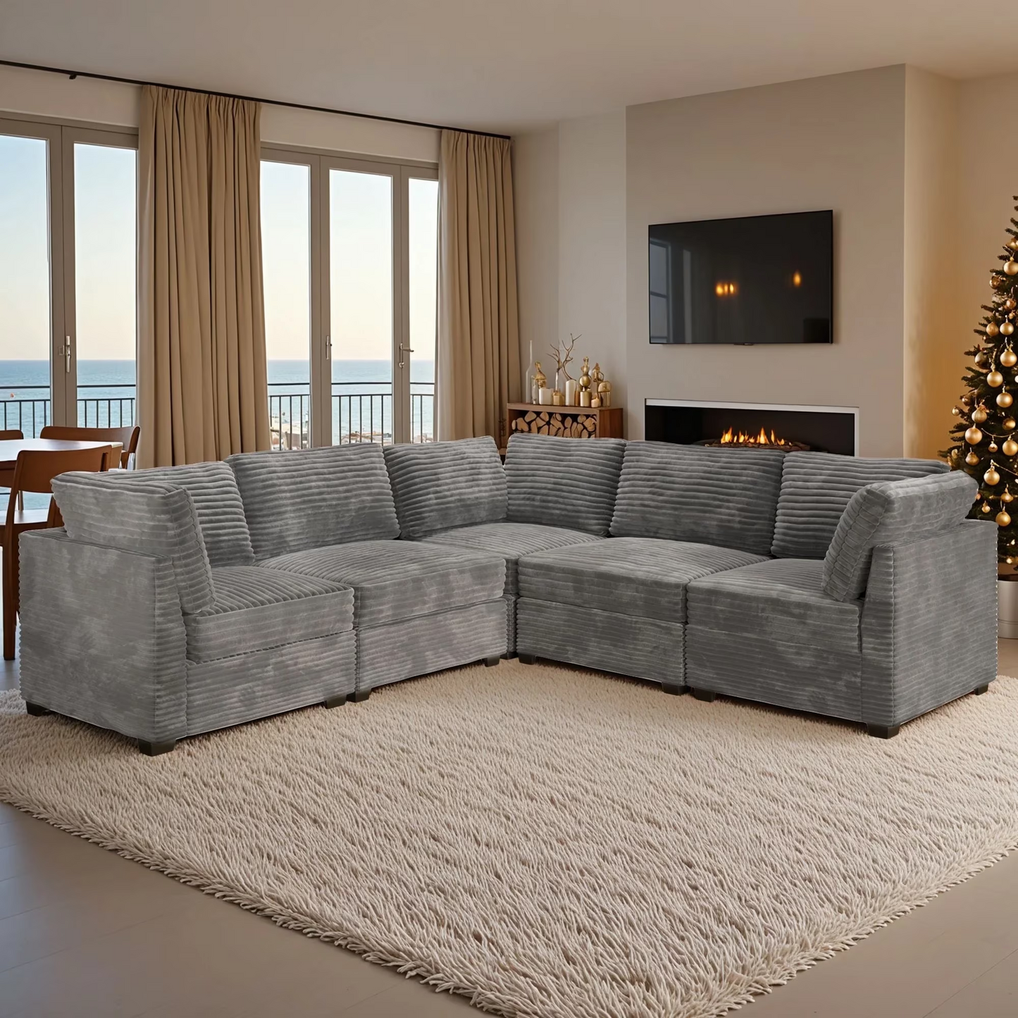 Vcatnet 130.7" Modular Sectional Sofa Couch Corduroy L Shaped Oversized Modern Minimalist Couch with Deep Seat and Ottoman for Living Room