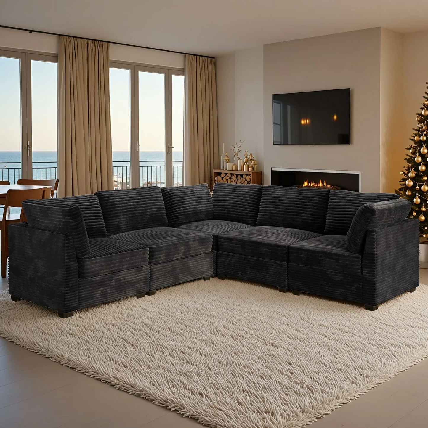 Vcatnet 130.7" Modular Sectional Sofa Couch Corduroy L Shaped Oversized Modern Minimalist Couch with Deep Seat and Ottoman for Living Room