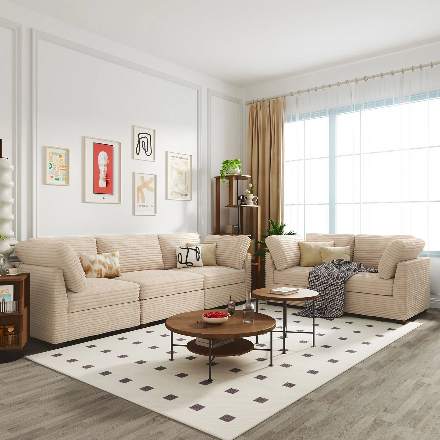 Vcatnet 130.7" Modular Sectional Sofa Couch Corduroy L Shaped Oversized Modern Minimalist Couch with Deep Seat and Ottoman for Living Room