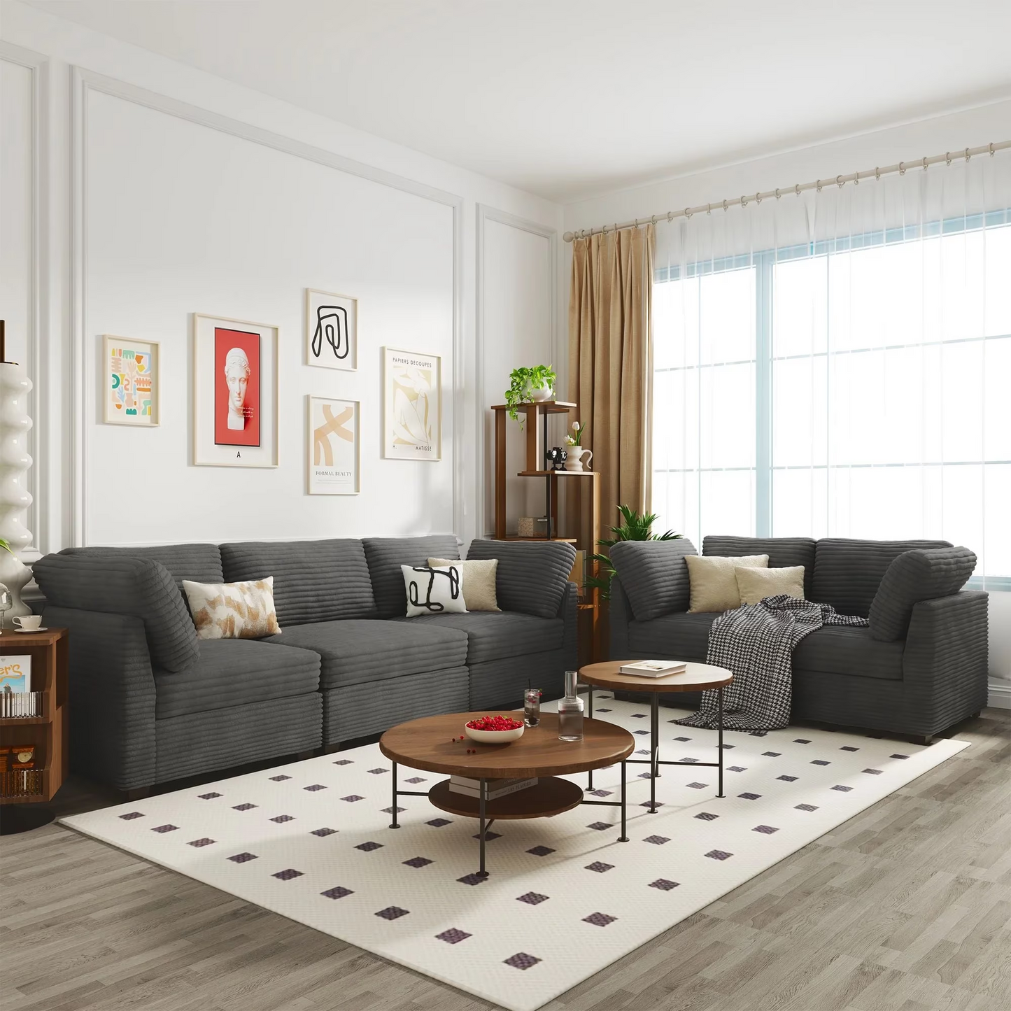 Vcatnet 130.7" Modular Sectional Sofa Couch Corduroy L Shaped Oversized Modern Minimalist Couch with Deep Seat and Ottoman for Living Room