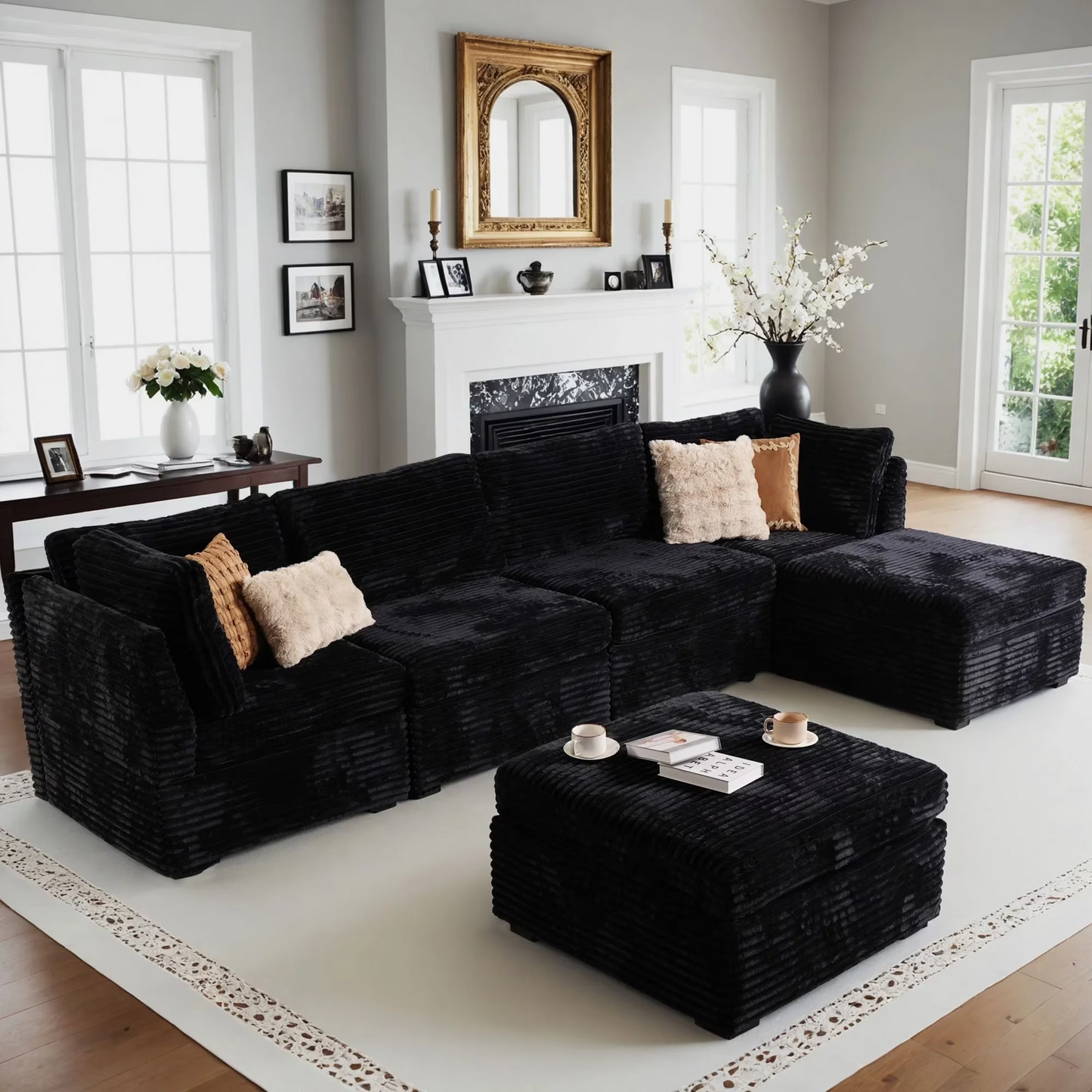 Vcatnet 130.7" Modular Sectional Sofa Couch Corduroy L Shaped Oversized Modern Minimalist Couch with Deep Seat and Ottoman for Living Room