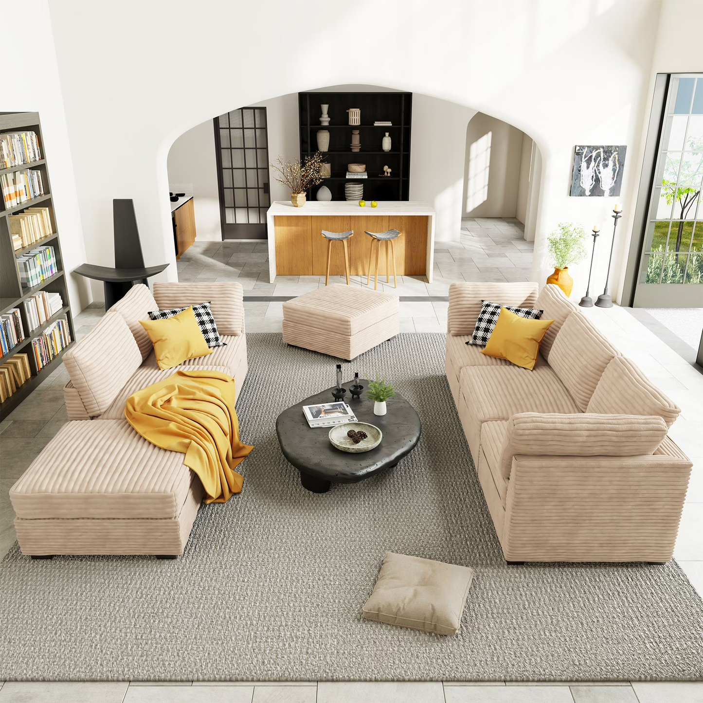 Vcatnet 130.7" Modular Sectional Sofa Couch Corduroy L Shaped Oversized Modern Minimalist Couch with Deep Seat and Ottoman for Living Room