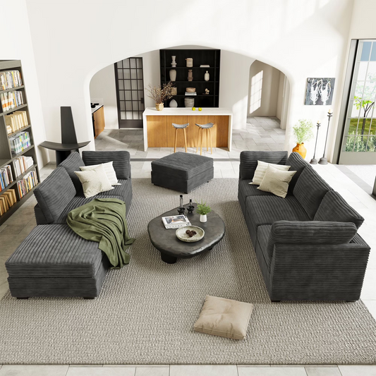 Vcatnet Modular Sectional Sofa Couch Corduroy L Shaped Oversized Modern Minimalist Couch with Deep Seat and Ottoman for Living Room, 5 Seat, Gray
