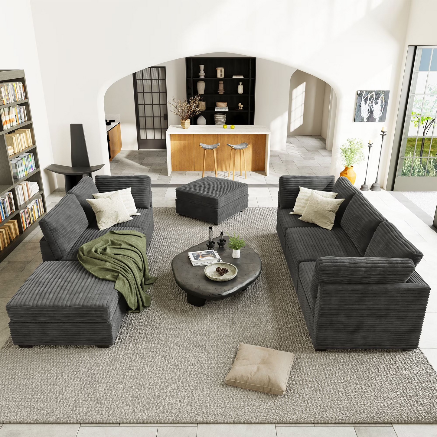 Vcatnet 130.7" Modular Sectional Sofa Couch Corduroy L Shaped Oversized Modern Minimalist Couch with Deep Seat and Ottoman for Living Room