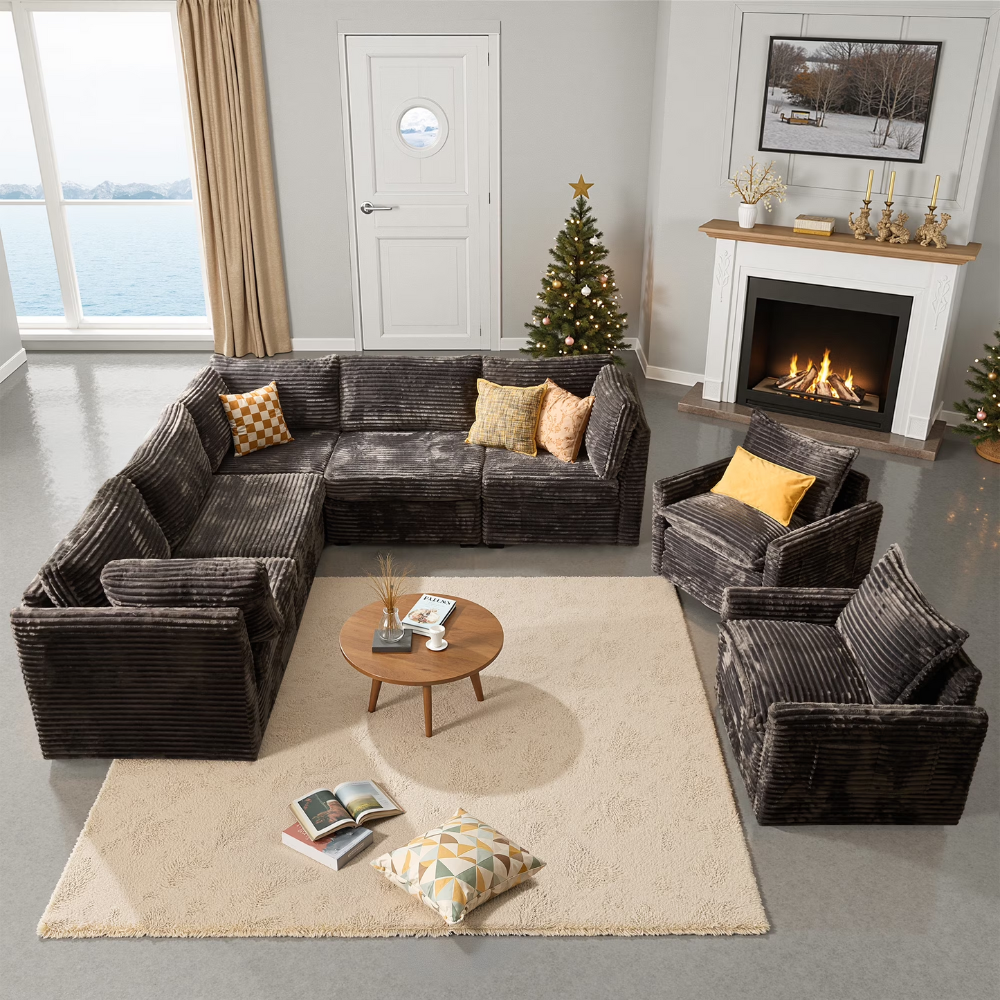 Vcatnet 130.7" Modular Sectional Sofa Couch Corduroy L Shaped Oversized Modern Minimalist Couch with Deep Seat and Ottoman for Living Room
