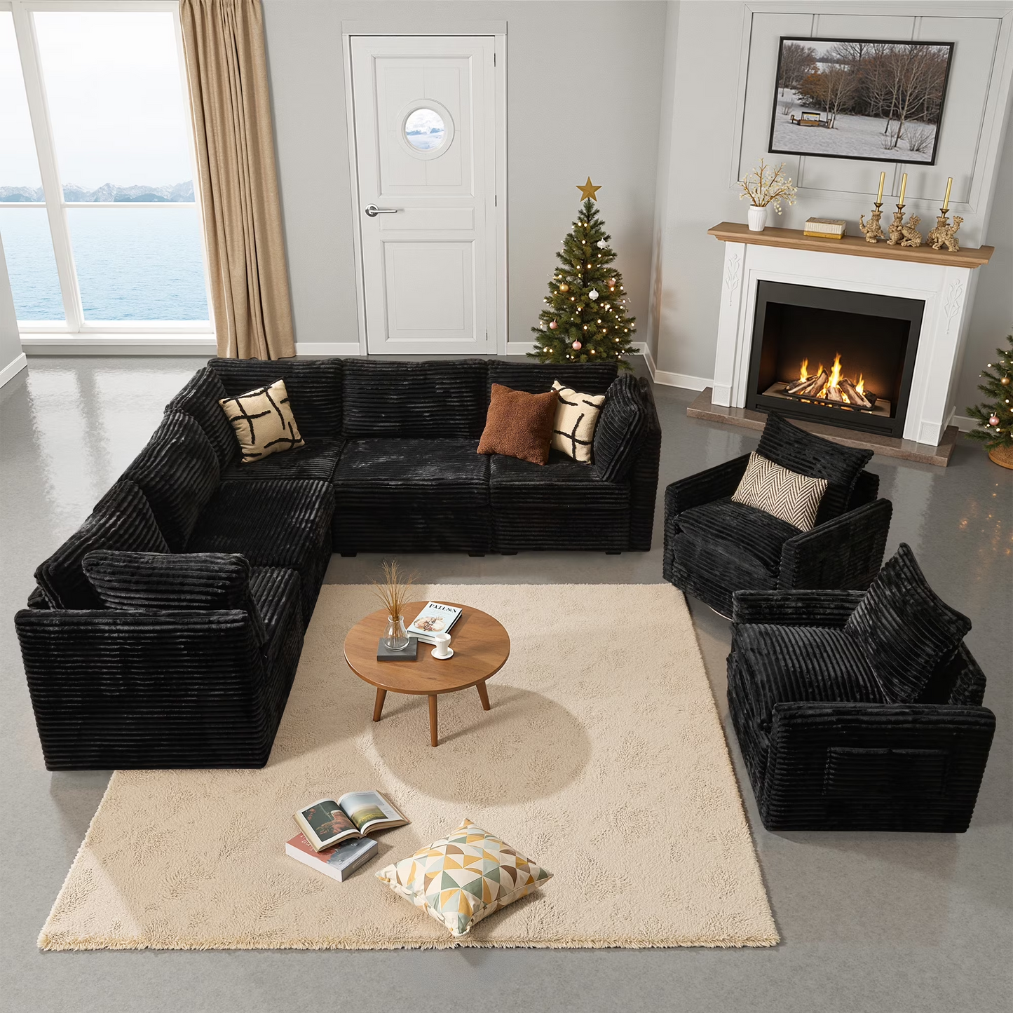Vcatnet 130.7" Modular Sectional Sofa Couch Corduroy L Shaped Oversized Modern Minimalist Couch with Deep Seat and Ottoman for Living Room