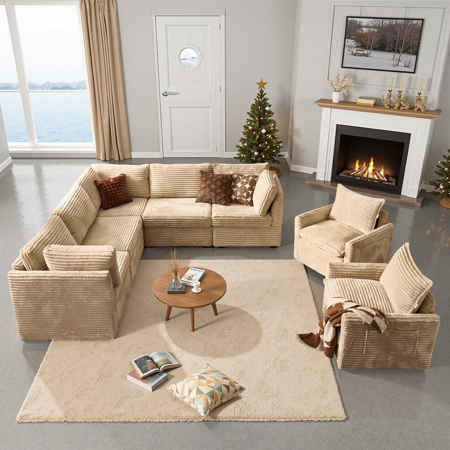 Vcatnet 130.7" Modular Sectional Sofa Couch Corduroy L Shaped Oversized Modern Minimalist Couch with Deep Seat and Ottoman for Living Room