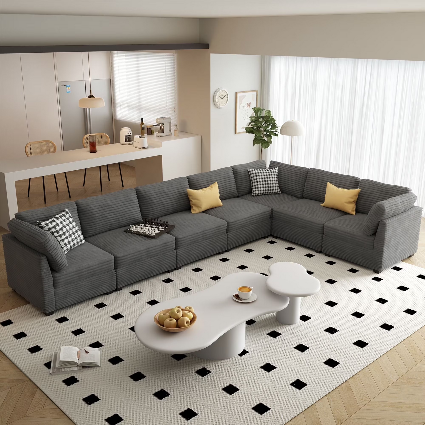 Vcatnet 130.7" Modular Sectional Sofa Couch Corduroy L Shaped Oversized Modern Minimalist Couch with Deep Seat and Ottoman for Living Room