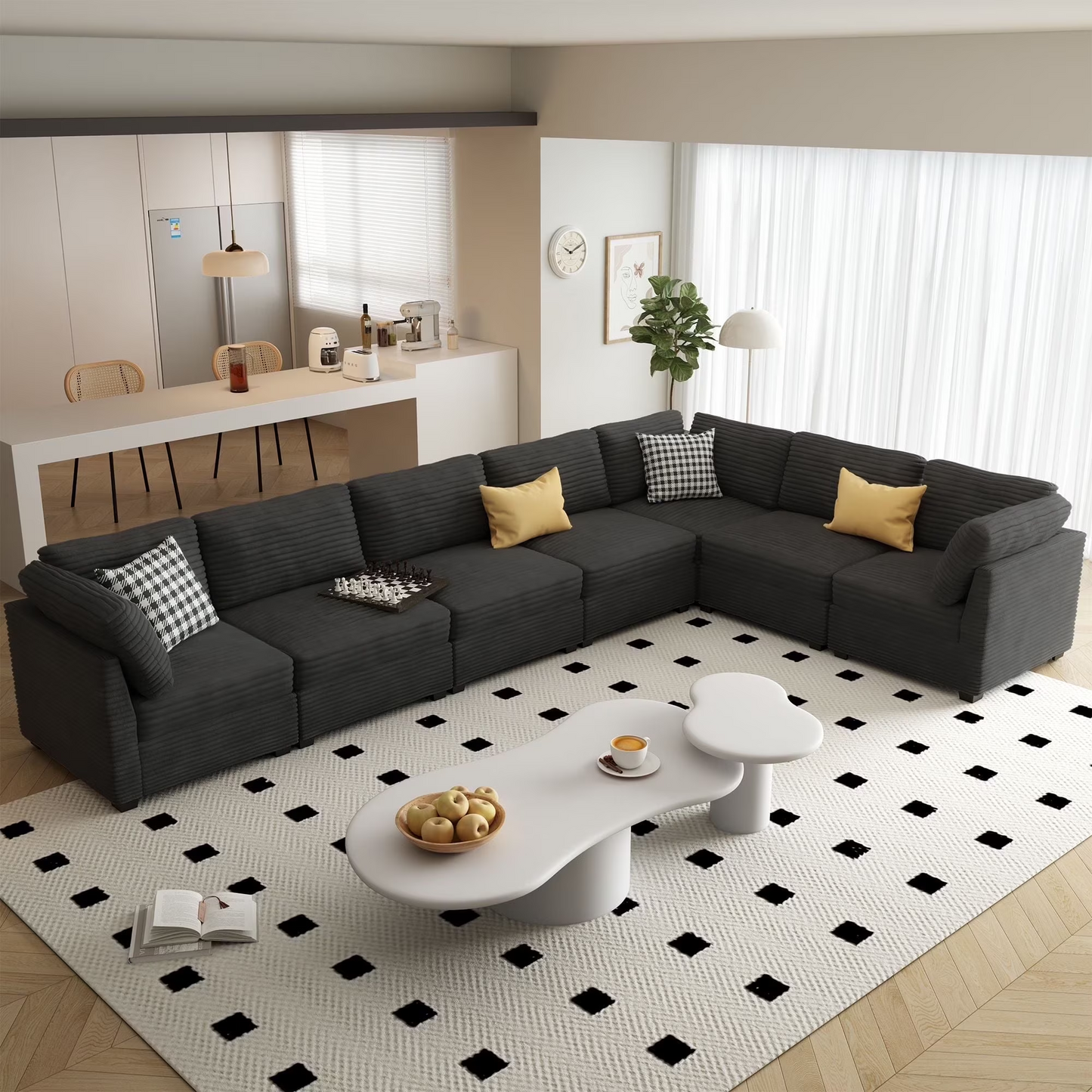 Vcatnet 130.7" Modular Sectional Sofa Couch Corduroy L Shaped Oversized Modern Minimalist Couch with Deep Seat and Ottoman for Living Room