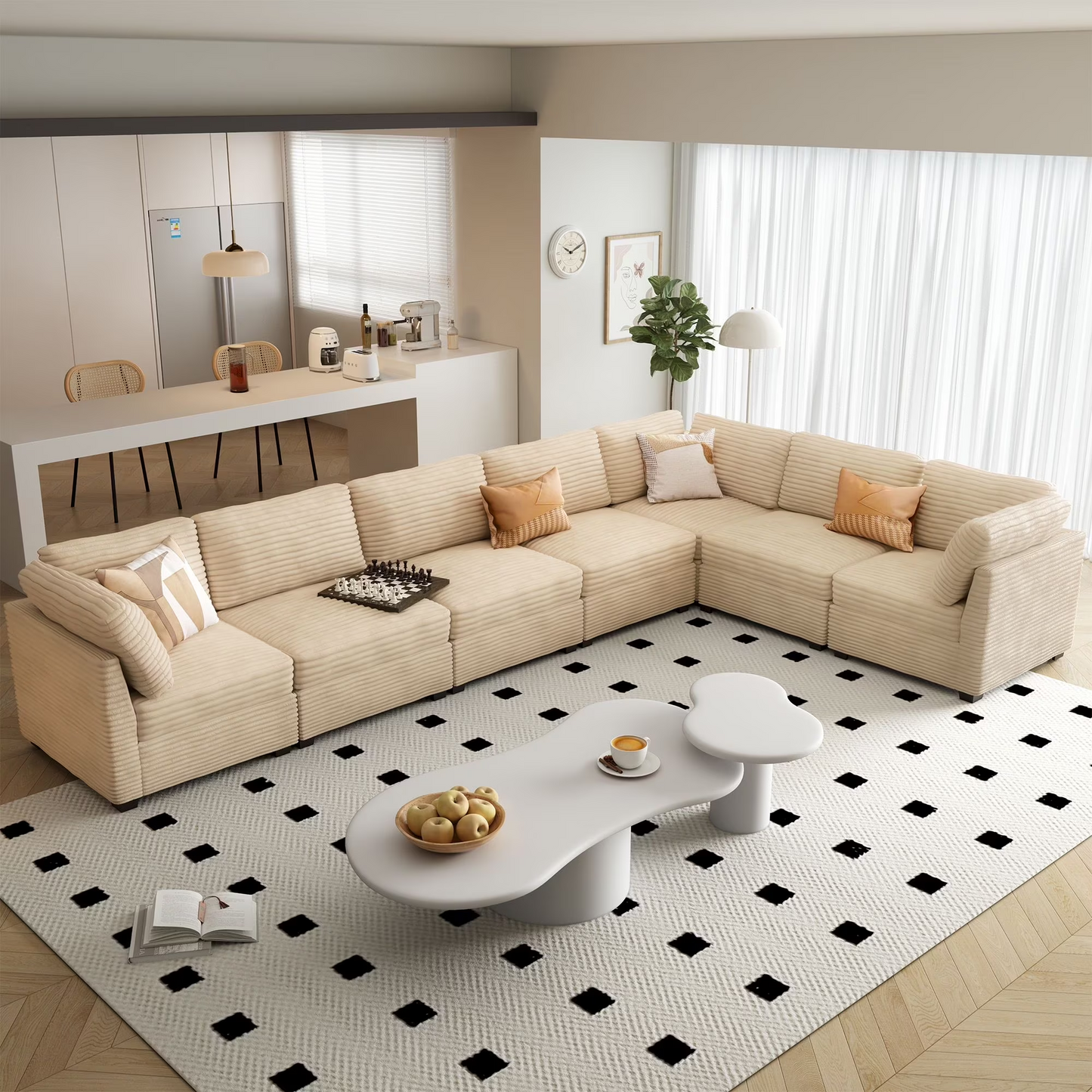 Vcatnet 130.7" Modular Sectional Sofa Couch Corduroy L Shaped Oversized Modern Minimalist Couch with Deep Seat and Ottoman for Living Room