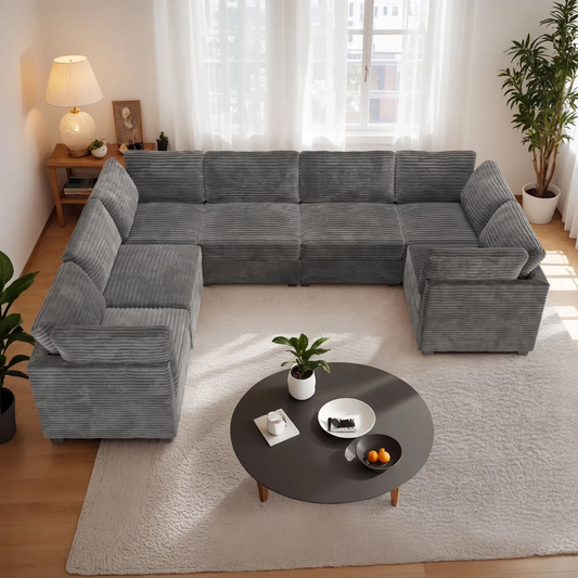 Vcatnet 130.7" Modular Sectional Sofa Cloud Couch Corduroy L Shaped Oversized Modern Minimalist Couch with Deep Seat for Living Room, 7 Seat, Gray