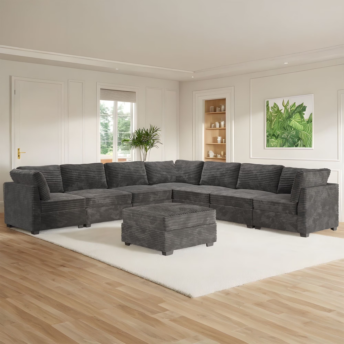 Vcatnet 130.7" Modular Sectional Sofa Couch Corduroy L Shaped Oversized Modern Minimalist Couch with Deep Seat and Ottoman for Living Room