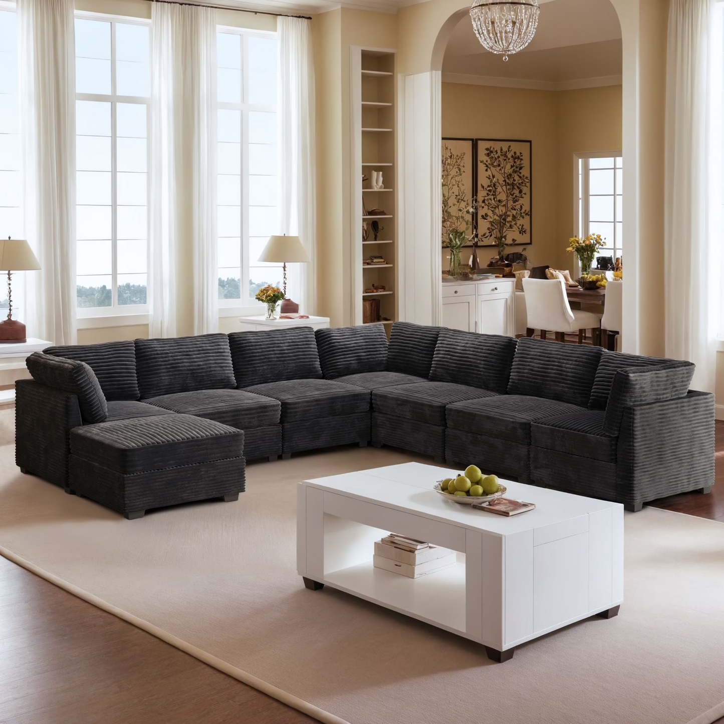 Vcatnet 130.7" Modular Sectional Sofa Couch Corduroy L Shaped Oversized Modern Minimalist Couch with Deep Seat and Ottoman for Living Room