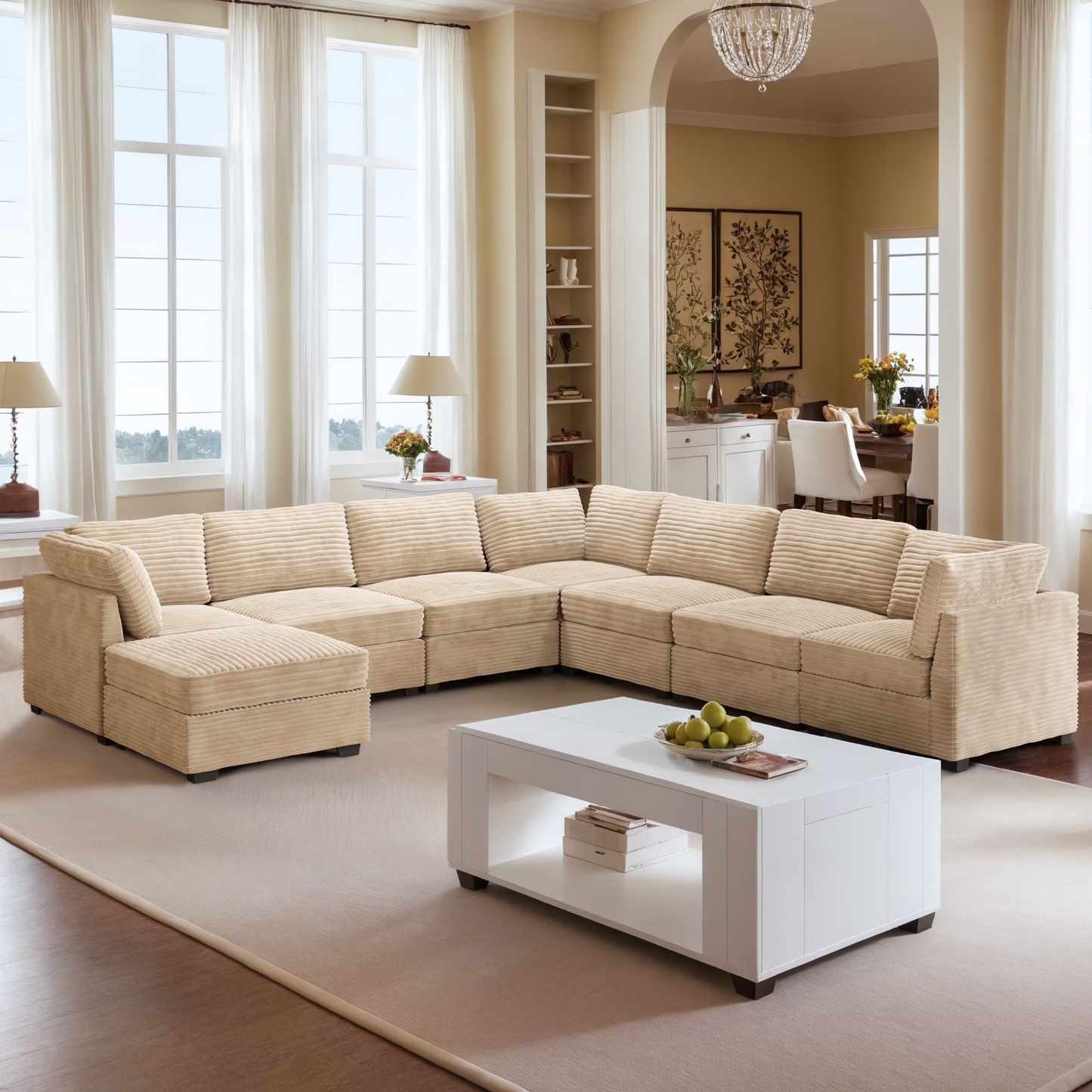 Vcatnet 130.7" Modular Sectional Sofa Couch Corduroy L Shaped Oversized Modern Minimalist Couch with Deep Seat and Ottoman for Living Room